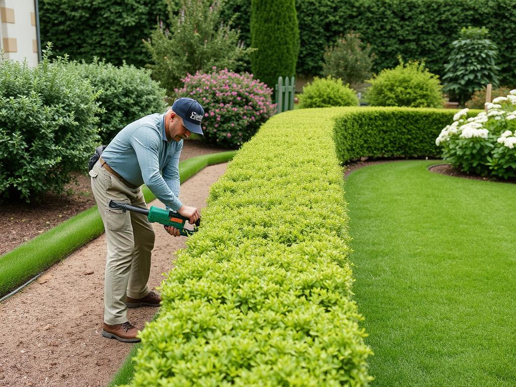 Entretien professionnel d'un jardin avec taille de haies